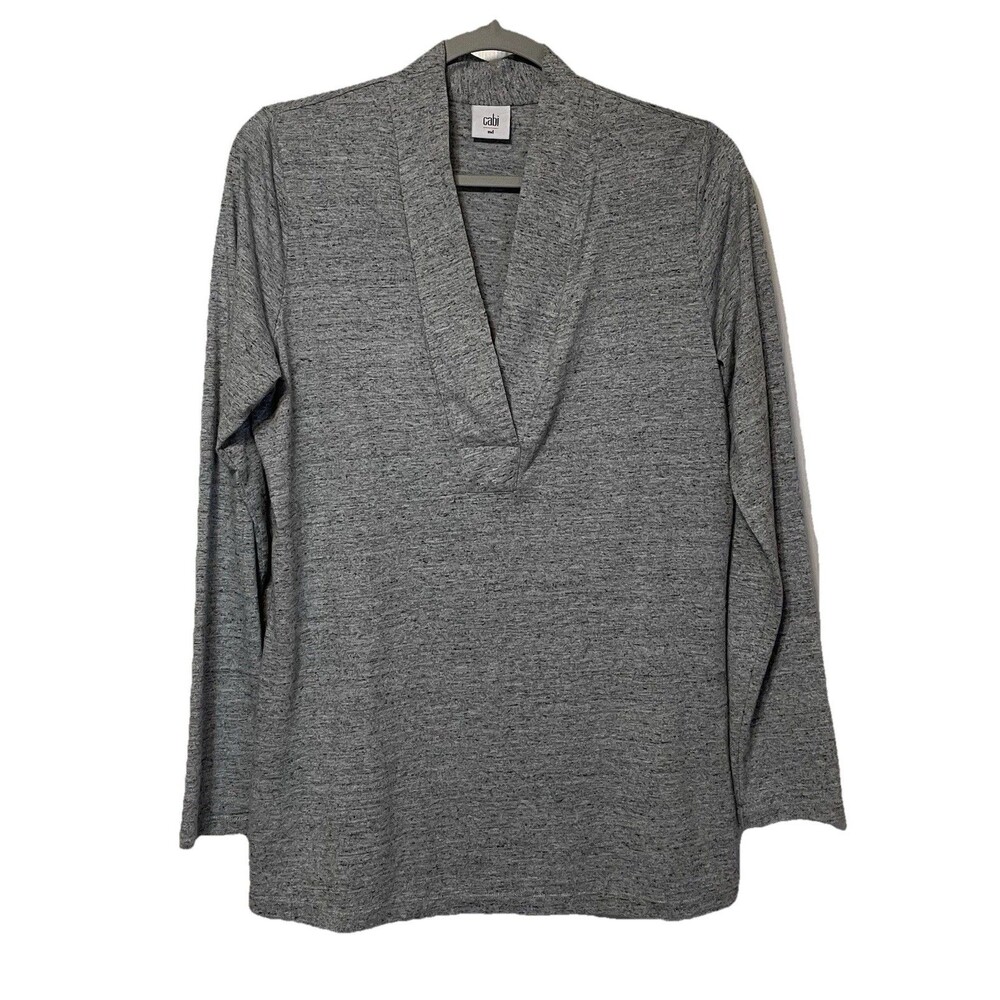 CABI Gray V-Neck Long Sleeve Knit Top Shirt Women’s Medium Soft Stretch